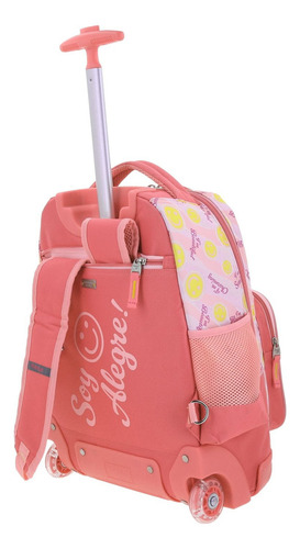 Mochila Grande Chenson Gatitos Happy Girl Ruedas Luz Led Color Rosa Claro Diseño De La Tela Emoji