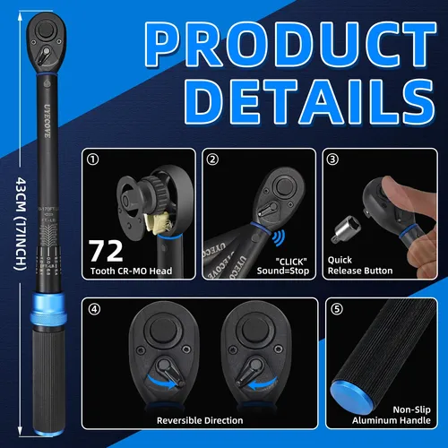 Llave Dinamométrica De Clic 10-135.6n.m 3/8 Pulgadas Azul