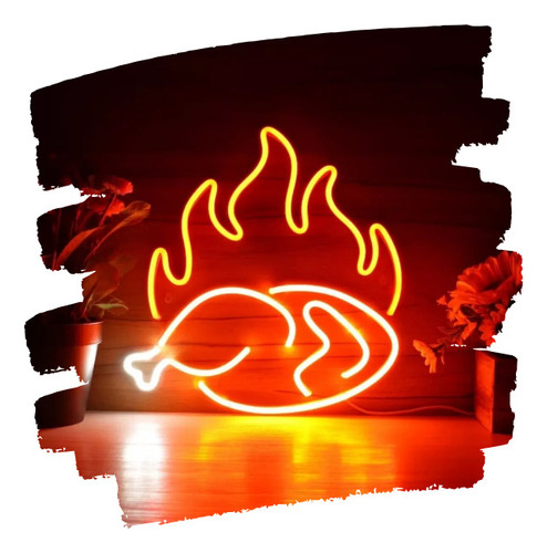 Cartel Pollo En Llamas Neon Led Acrilico Transparente