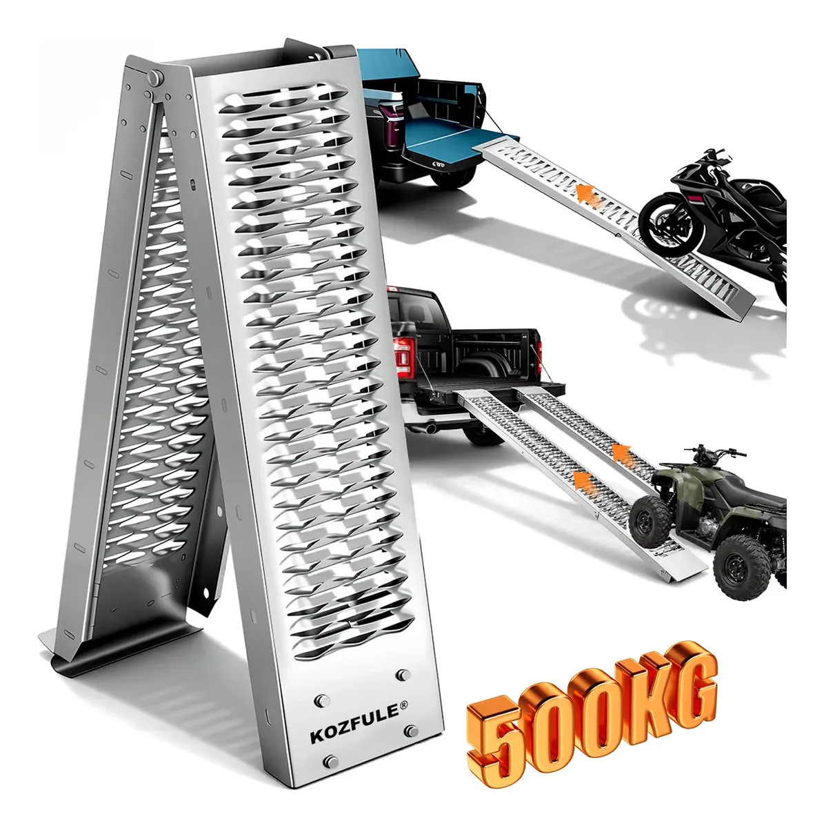 Rampa Para Motocicleta/bicicleta 1.95 m Elevadoras Plegable KOZFULE de Acero, Carga de 500 kg