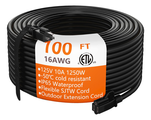 Cable De Extensin Negro Para Interiores Y Exteriores, 100 Pi