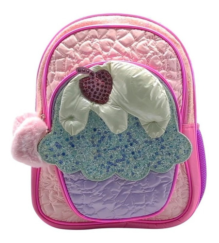 Mochila Escolar Cupcake Muffin 16'' Espalda Glitter Cresko