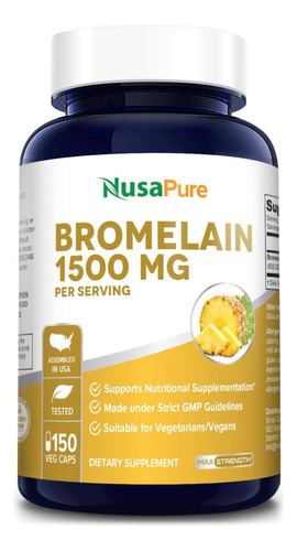 Bromelina Bromelain 1500 Mg 150 Capsulas Enzima Proteolítica