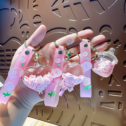 Colgante De Arena Movediza De Cristal Con Flor Rosa