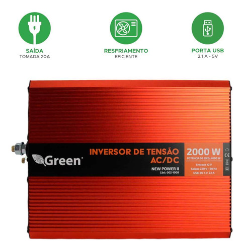 Inversor Conversor De Tensão 2000w 12v P/ 220v Tomada C/ Usb