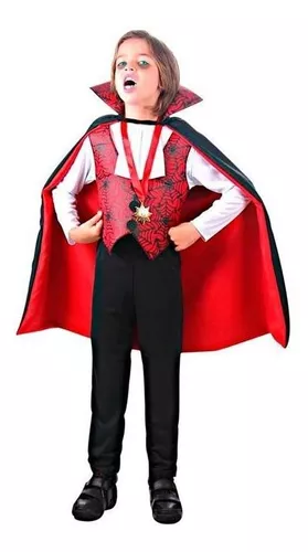 Capa de vampiro infantil com colete e gola alta para crianças preto e  vermelho Drácula fantasia de Halloween vestido de carnaval, Black , Red,  152 (11-12 Years)