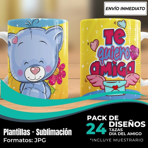 24 Diseños Plantillas Tazas Dia Del Amigo Sublimación M7