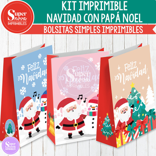 Kit Imprimible Bolsitas Simples Navidad Con Papá Noel 2