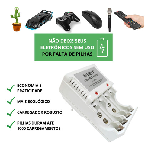 4 Pilha Recarregável Aa + Carregador Rápido Bivolt