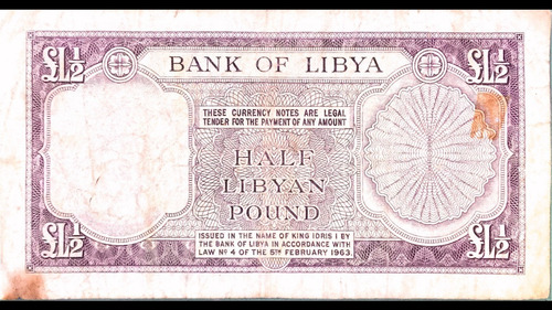 Billete De Libia De 1/2 Libra 1963 (Usado)