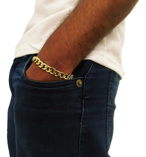 Imagem 2 de 4 de Pulseira Aço Inox Dourada Masculina Oferta Black Friday