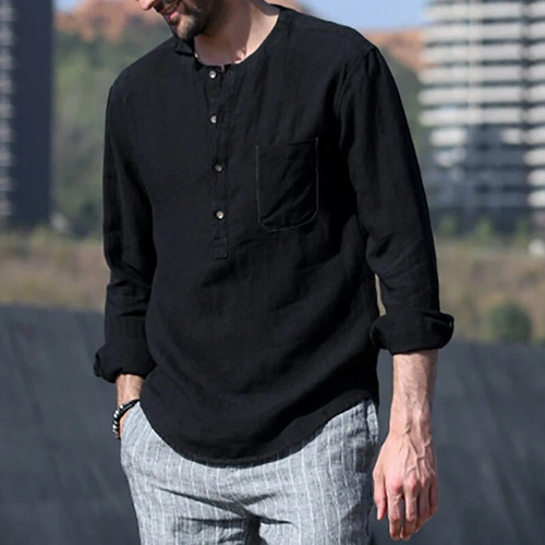 Camisas De Lino Y Algodón Para Hombre, Blusa Casual, Camiset