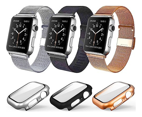 Bandas De Metal De Iwatch De 3 Paquetes Con Protector De Pan