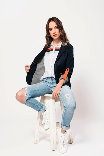 Blazer Mujer Elastizado Azul Naranja Campera Saco Giacca