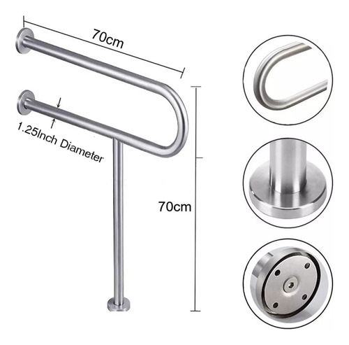 Jutang Agarraderas para Baño para Discapacitados Plegable para Inodoro Mango Plateado