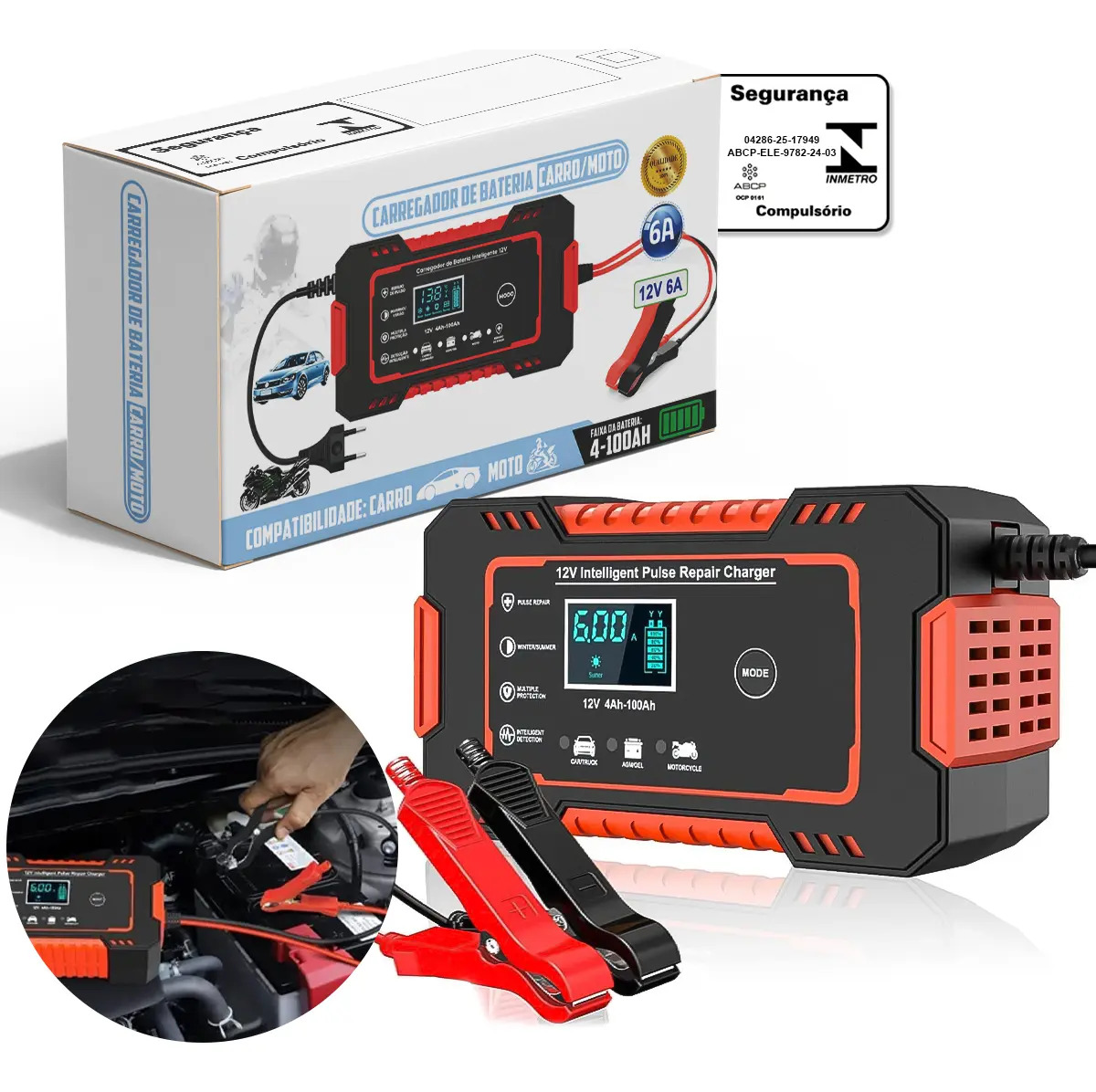 Carregador Bateria Automotivo Inteligente Portátil Carro 12v 6 A 110-220v