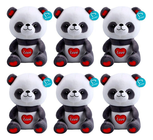 6 Pz Oso Panda De Peluche Mayoreo Amor 23 Cm Corazón Kawaii