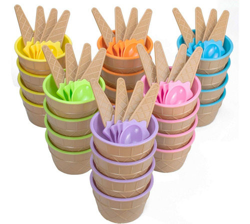 Lawei Paquete De 24 Tazas De Helado Con Cucharas - Tazones D