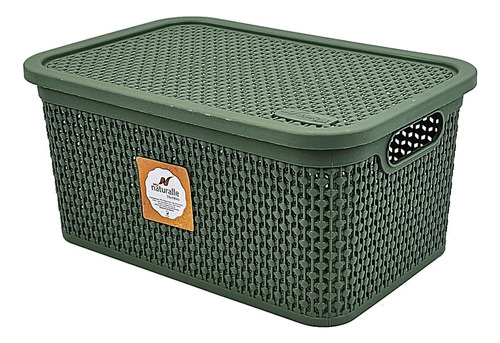 Caja Organizadora Perlada Simil Ratan 7,5 Lts. Color Verde Oscuro