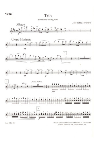 José Pablo Moncayo: Trío Para Flauta, Violín Y Piano (partes