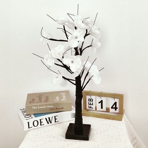 Lámpara De Árbol De Bonsái Con Luz Led Decoracion Navideña Estructura Negro Pantalla Blanco