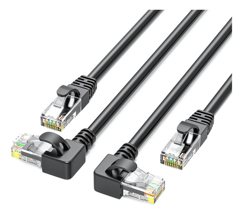 Paquete De 2 Cables Ethernet Cat6 De 90 Grados, Color Negro,