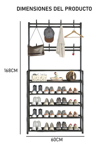 Perchero Zapatera 2 En 1 Organizador Rack Estante Ganchos