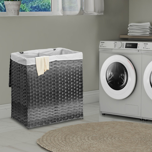 Mu:4life Cesto De Lavandería Rattán 110 L Con Tapa Y Bolsa Color Gris