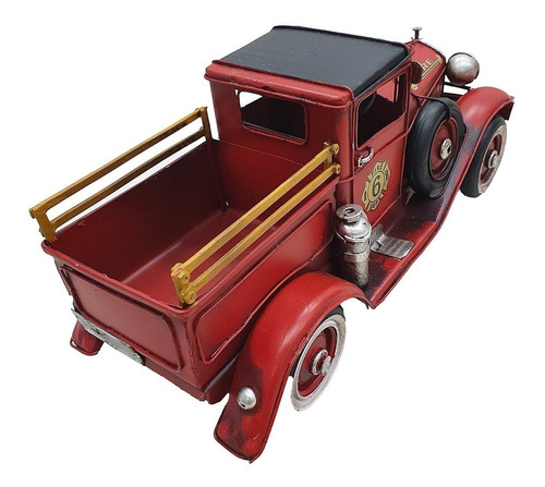 Imagem 4 de 4 de Caminhão Fire Bombeiros Antigo Enfeite Metal 28 Cm-la Verne