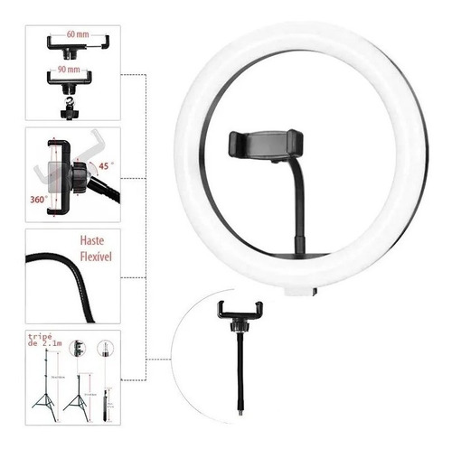 Ring Light Tripé 2mts + Suporte Celular Aro Iluminador 3 Cor