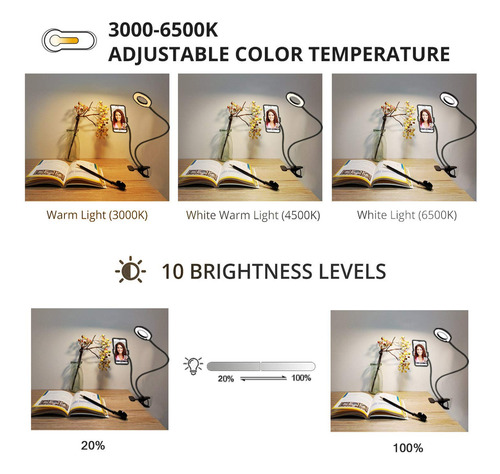 Luces De Lectura Con Clip Lámpara De Escritorio Flexible 360 Color De La Estructura Color De La Pantalla