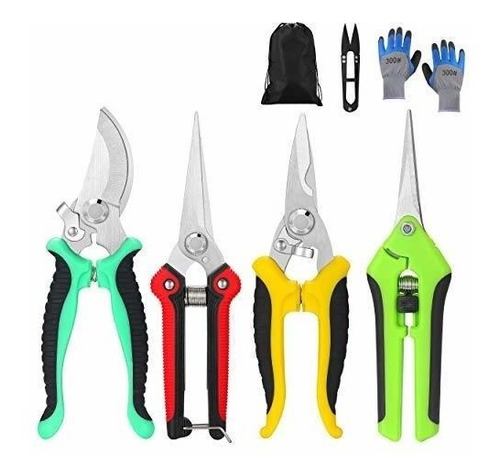 Tijeras De Podar Profesionales Set X 5 + Guantes