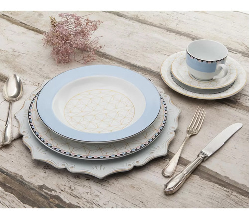 Imagem 2 de 5 de Jogo De Mesa Jantar Prato Raso Pantanal Porcelana 6 Pcs *