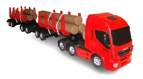 Caminhão Iveco De Brinquedo Carreta Toras De Madeira de Plastico