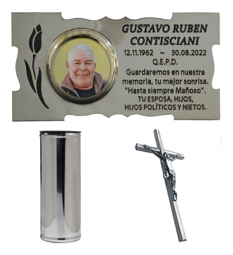 Imagen 9 de 10 de Placa + Foto + Florero + Cruz. Para Cementerio, Lapidas.