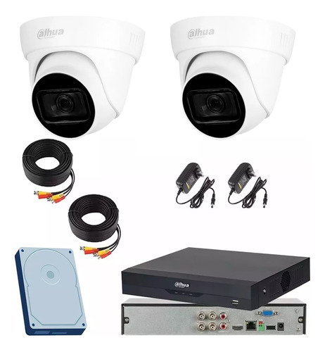 Kit Circuito Cerrado 2 Cámaras Domo 8mp 4k 1 Tb Microfonos Color Blanco Dahua KTDH2DMIC1TB