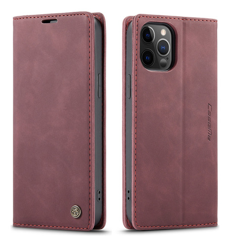 Funda De Piel Para iPhone 15 12 14 Pro Max Flip Case Anti-ca Color Rojo Iphone146.1