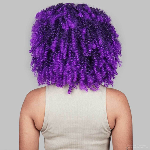 Wig Cabelo Natural Roxo Cacheado Colorida Lf Cabelos 30cm