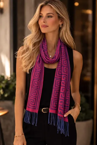 Cachecol Pashmina Echarpe Xale Liso Estampado Vermelho Com Azul