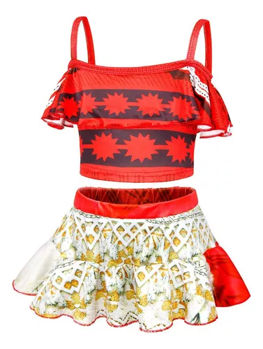 Biquíni Cropped Infantil Moana Vermelho