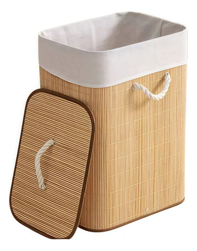 Cesto Roupa Suja Retangular Bambu Lavanderia 70l Cor