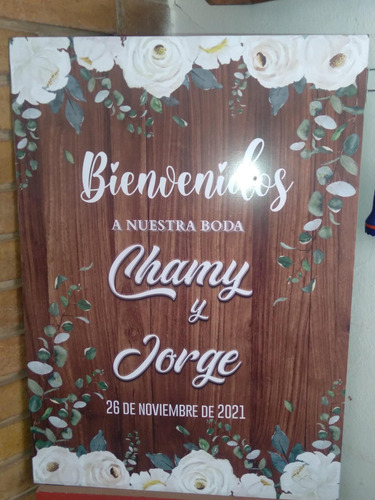 Imagen 6 de 8 de Cartel Bodas De Madera 70 X 50 Cm Con Atril Incluido