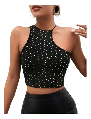 Crop Top - Blusa Corta Con Estampado Casual Shein