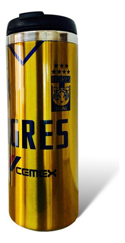 Termo De Acero Inoxidable, Futbol, Club Tigres Personalizado Color Dorado Oscuro