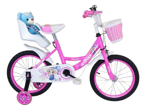 Bicicleta Aro 16 Rosada Amhapi Con Peluche