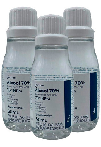 Kit 3 Álcool Farmax Etílico Antisséptico 70% Inpm 50ml