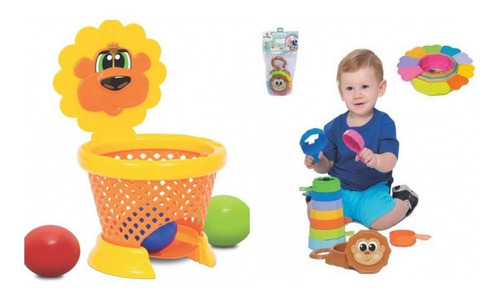 2 Brinquedo Didático Empilha Baby Macaco + Basketball