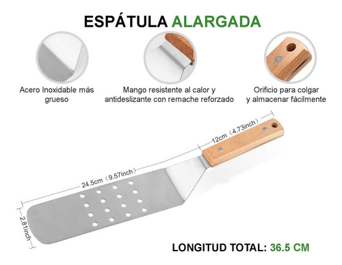 Imagen 2 de 6 de Juego 2 Espátulas De Acero Inoxidable Con Mango De Madera