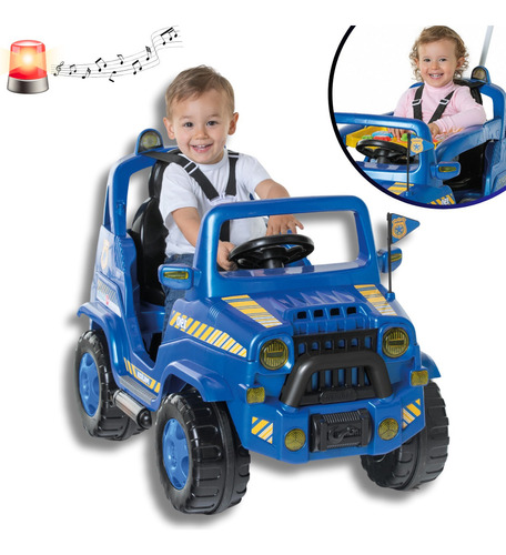 Carrinho De Passeio Infantil Jeep Diipi Policia Azul Calesit