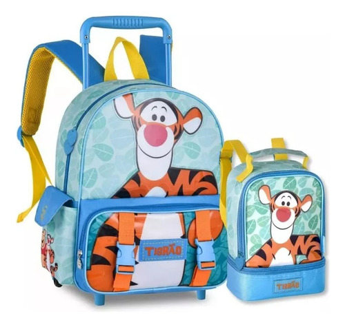 Kit Mochila Rodinha Tigrão Com Lancheira Original Clio Azul-celeste Geométrico